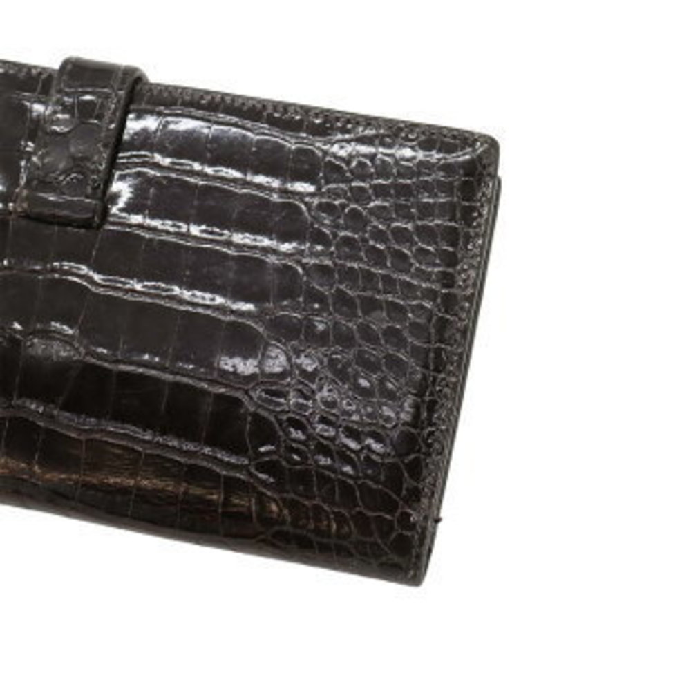 HERMES Crocodile Alligator Bearn Soufflet Long Wallet Black J